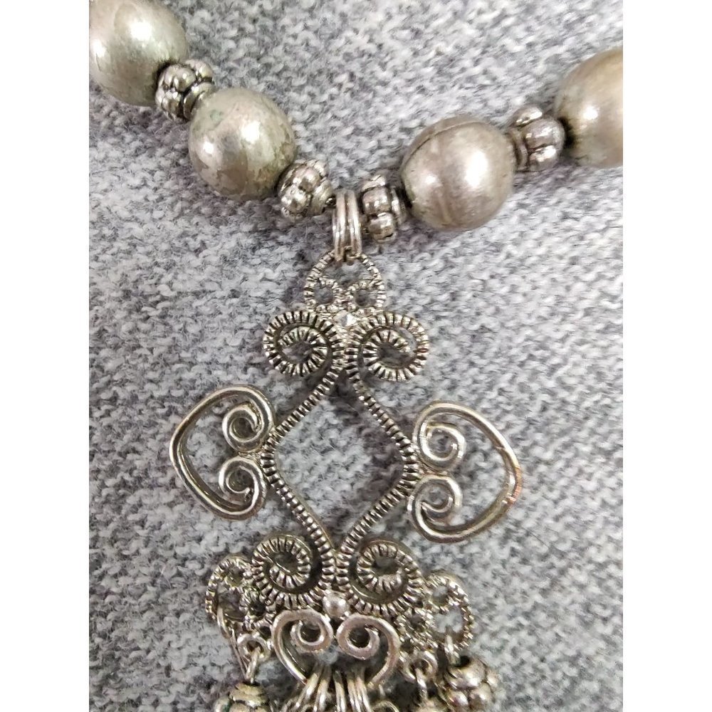 Stunning Silver Toned Wire and Beads Ornate Choker Earring Set Bisou Bisou - Picture 8 of 8